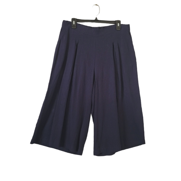 Pleione‎ - Navy Blue Linen Wide Leg Capri Pants - Picture 2 of 7